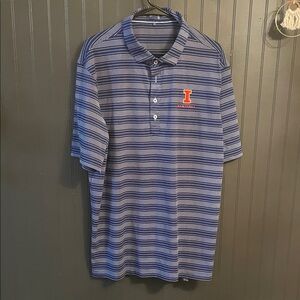 Navy Striped Polo Shirt with Logo